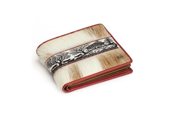 Portemonnaie Kuhfell, rot mit Scherenschnitt - quer