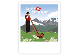 Postkarte Alphornbläser - Grüezi Switzerland