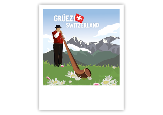 Postkarte Alphornbläser - Grüezi Switzerland