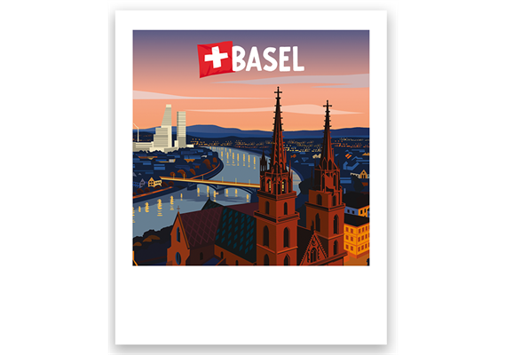 Postkarte Brücke Abenddämmerung Basel