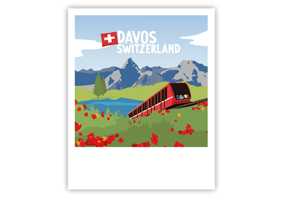 Postkarte Davos Berglandschaft mit Zug