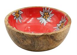Runde Holzschale mit Edelweiss klein, 10 cm
