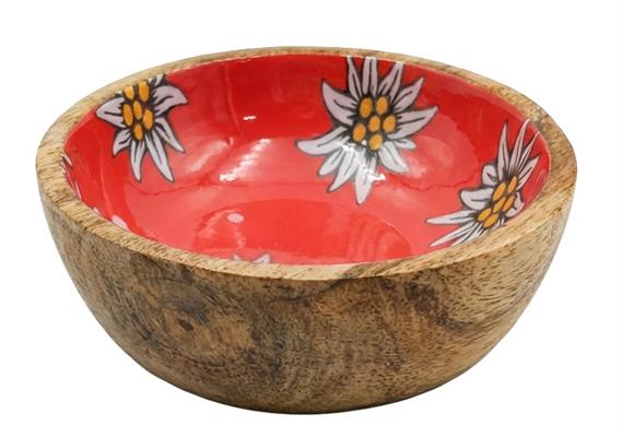 Runde Holzschale mit Edelweiss klein, 10 cm