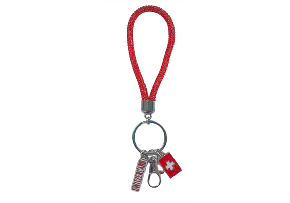 Schlüsselanhänger Glitzer Strap rund rot, Switzerland