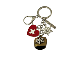Schlüsselanhänger Glocke gold mit Schneeflocke und Herz, Switzerland