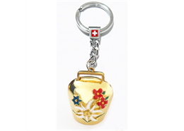 Schlüsselanhänger Glocke mit Blumen gold, 3.5 cm