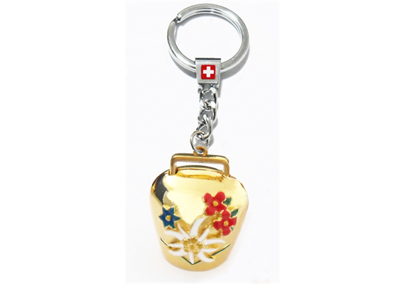 Schlüsselanhänger Glocke mit Blumen gold, 3.5 cm