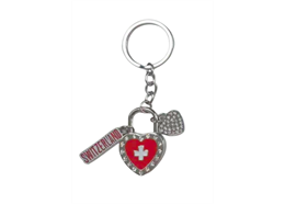 Schlüsselanhänger Herz mit CH Kreuz und Charms, Switzerland