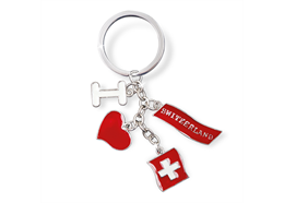 Schlüsselanhänger I love Switzerland mit 4 Charms, 5.5 x 1.5 cm