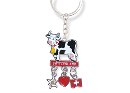 Schlüsselanhänger Kuh, Edelweiss, Herz & CH-Flagge, 5 x 3 cm