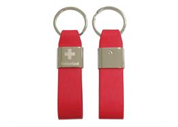 Schlüsselanhänger Lederband rot, mit Switzerland Gravur