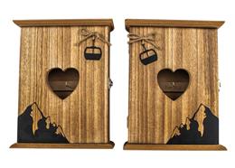 Schlüsselschrank aus Holz mit Gondel und Bergen, 20 x 25 cm, 2 assortiert