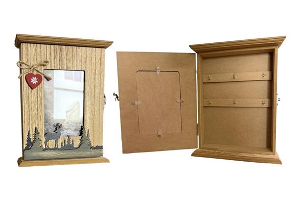 Schlüsselschrank aus Holz mit Tannen und Hirsch, 26 x 20 cm