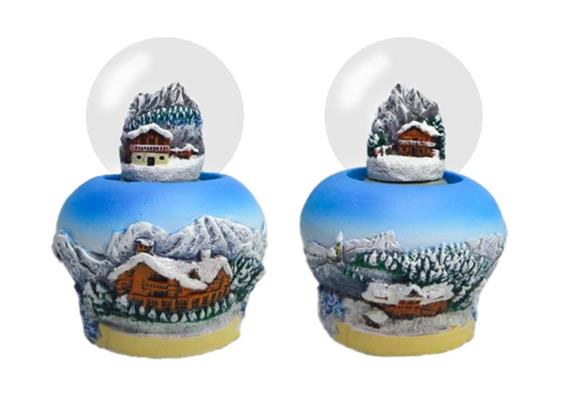 Schneekugel Glocke Winterchalet, 4.5cm, 2 assortiert