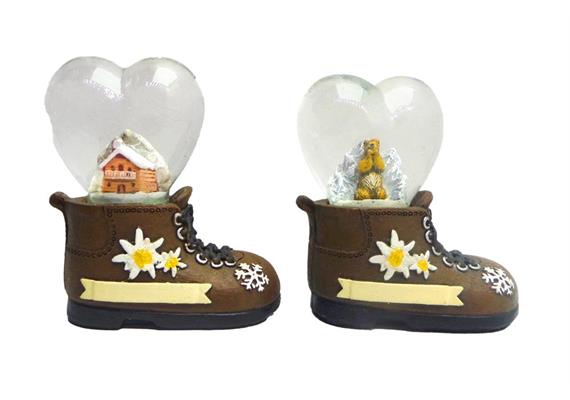 Schneekugel Herz mit Chalet und Murmeltier, 4.5cm, 2 assortiert