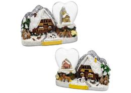 Schneekugel Herzförmig mit Winterchalet, 4.5cm, 2 assortiert