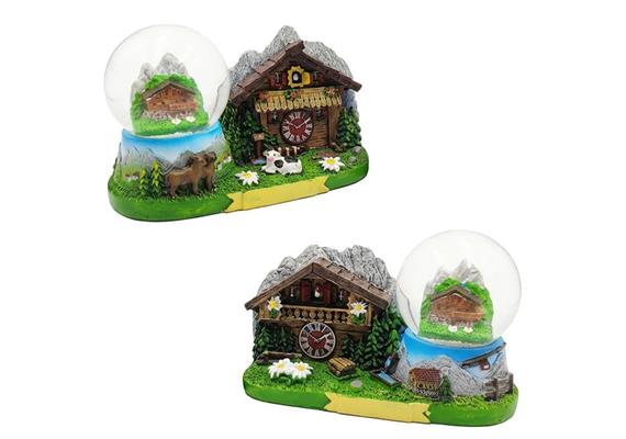 Schneekugel mit Chalet und Kuckucksuhr, 4.5cm, 2 assortiert