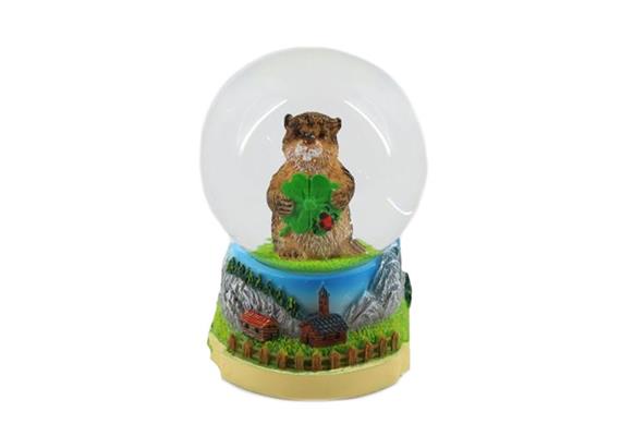 Schneekugel Murmeltier mit Kleeblatt, 4.5cm