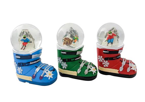 Schneekugel Skischuh, 4.5cm, 3 assortiert