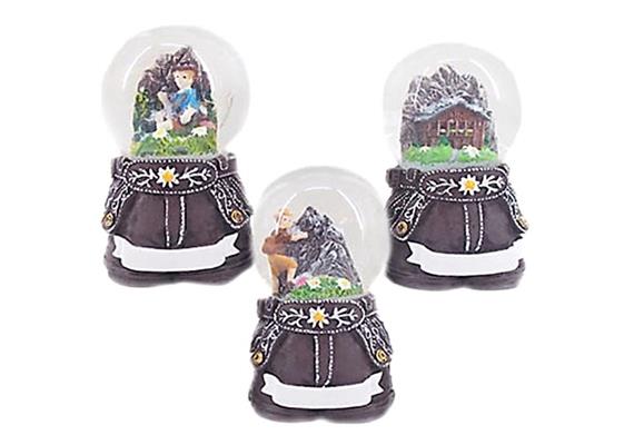 Schneekugel Sommer Lederhosen, 3 assortiert, 4.5cm