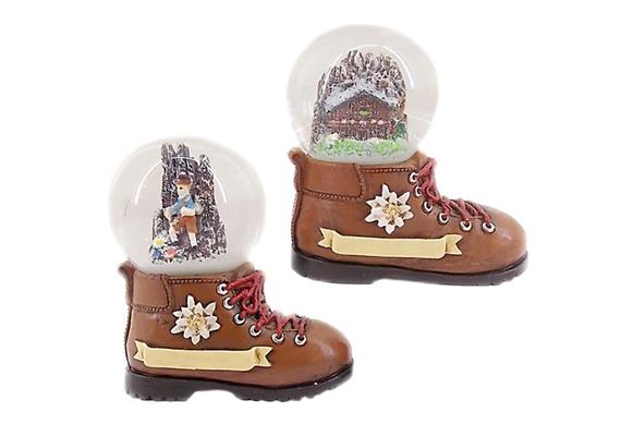 Schneekugel Wanderschuh mit Edelweiss, 4.5cm, 2 assortiert