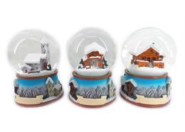 Schneekugel Winterchalet und Berglandschaft, 6,5 cm, 3 assortiert