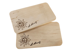 Schneidebrett FSC Erle 22x12 cm - Edelweiss mit St. Moritz