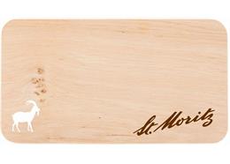 Schneidebrett FSC Erle 22x12x1.2 cm - Steinbock mit St. Moritz Gravur