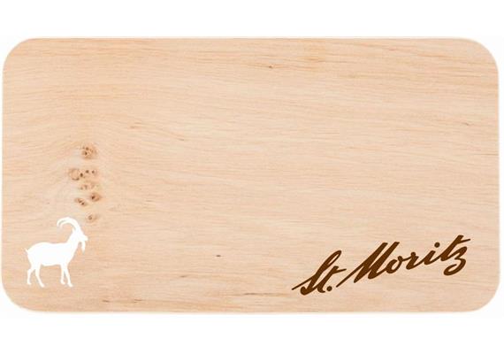 Schneidebrett FSC Erle 22x12x1.2 cm - Steinbock mit St. Moritz Gravur