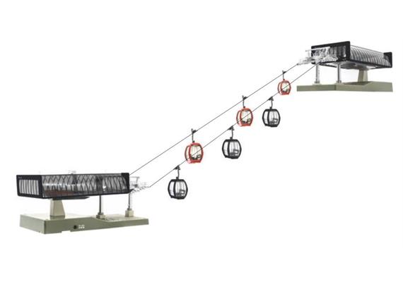 Seilbahn H0 D-Line Set schwarz mit 6 Gondeln "Omega V" & 1 Stütze