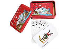 Spielkartenbox Metall mit CH Motiv mit Kartenspiel und 2 Joker