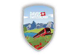 Stockwappen Davos Berglandschaft mit Zug