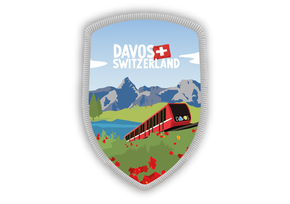Stockwappen Davos Berglandschaft mit Zug