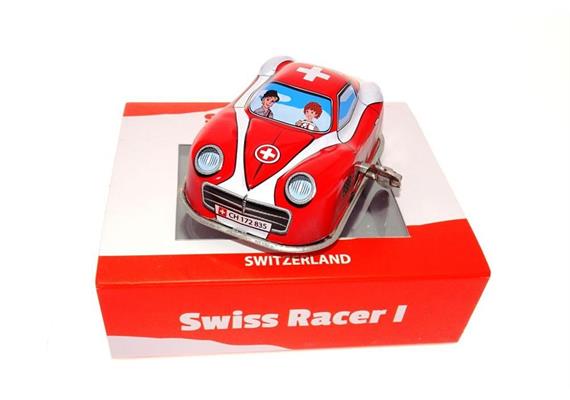 Swiss Racer I, Mini Blech Auto zum Aufziehen mit Heidi und Peter