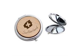 Taschenspiegel mit Holzdeckel, mit Gravur Switzerland