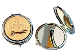 Taschenspiegel mit Holzdeckel, mit Gravur Zermatt