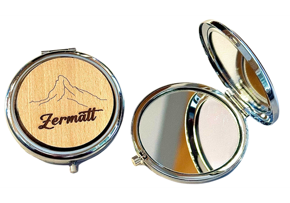 Taschenspiegel mit Holzdeckel, mit Gravur Zermatt