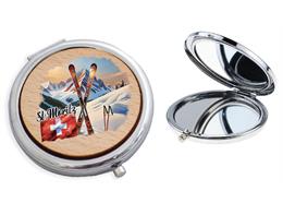 Taschenspiegel mit Holzdeckel, Winter Ski Design, St. Moritz