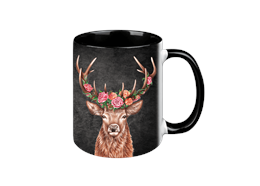 Tasse Black Edition - Blumenhirsch, 330ml