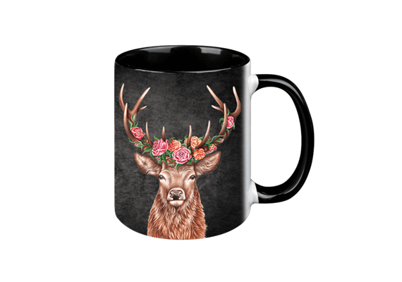 Tasse Black Edition - Blumenhirsch, 330ml