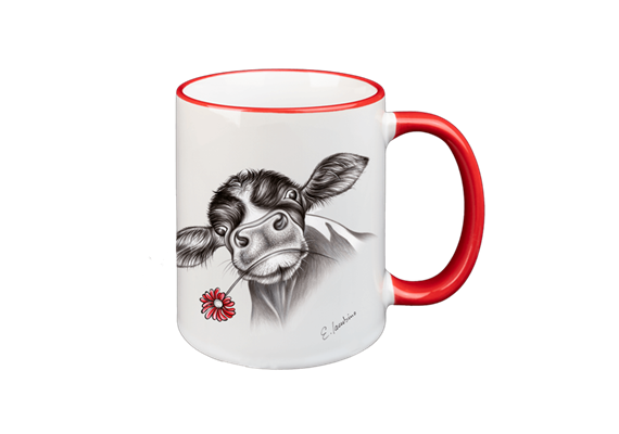 Tasse Kuh mit Blume, rot, 330ml