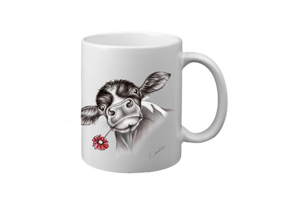 Tasse Kuh mit Blume, weiss, 330ml