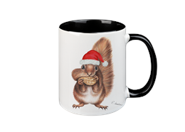 Tasse Weihnachtseichhörnchen, schwarz innen, 330ml