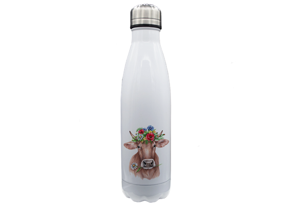 Thermoflasche Edelstahl Blumenkuh, weiss 500ml