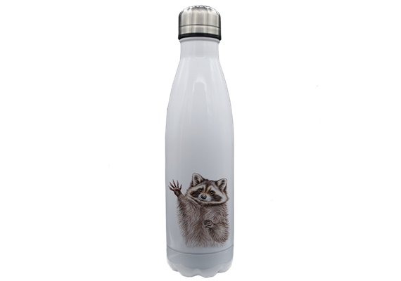 Thermoflasche Edelstahl Waschbär, weiss 500ml