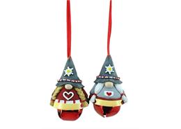 Tiroler Weiblicher Gnome mitt Glocke zum Aufhängen, 2 assortiert