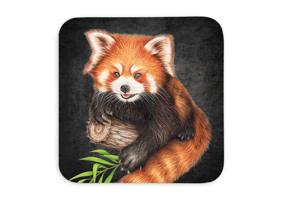 Untersetzer Black Edition, Roter Panda, 9x9cm