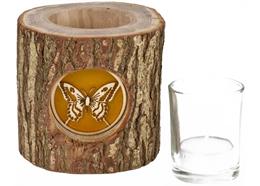 Windlicht - Rindenholz Schmetterling Motiv 10 x10cm