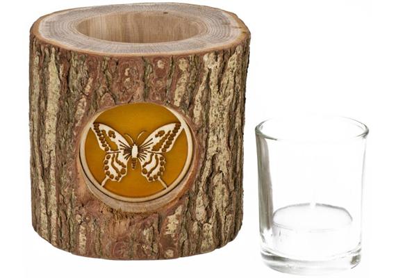 Windlicht - Rindenholz Schmetterling Motiv 10 x10cm